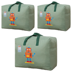 bebehome 多功能幼兒園棉被收納袋，600D牛津布材質，45 x 19 x 39公分, 中, 綠機器人, 3個