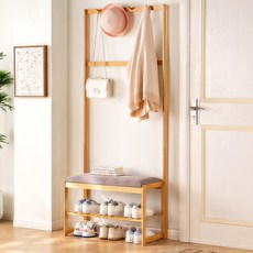 HAPPY LiFE 楠竹多功能衣帽架換鞋凳, 73*33*14cm, 竹+五金配件, 原色, 1個