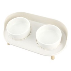 Dog-i 寵物雙口餐桌架餐具組, 象牙白, 1組