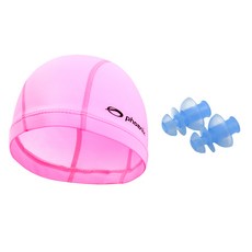피닉스 스판 수영모 + 귀마개 세트, Pink(수영모), Blue(귀마개), 1세트