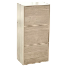 LiFArt 日系簡約附門三層收納櫃, 42 x 28.2 x 89cm, 白橡木色