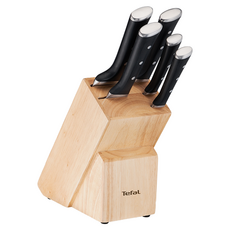 Tefal 特福 冰鑄不鏽鋼系列 刀具六件組, 1套, 主廚刀 + 麵包刀 + 日式主廚刀 + 萬用刀 + 削皮刀 + 木製刀座