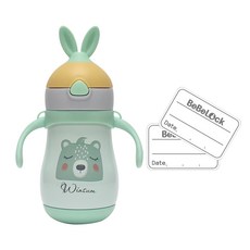 BeBeLock 不鏽鋼吸管水壺 260ml+姓名貼 24入, 薄荷色, 1入