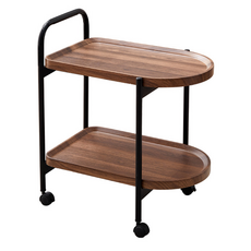 北歐小推車茶几 雙層木質帶輪, 胡桃色