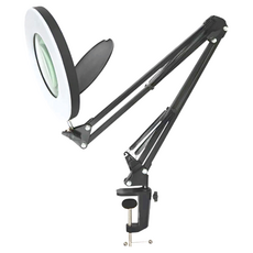 專業八倍鏡 LED環形放大鏡檯燈 長臂夾座款, 黑色