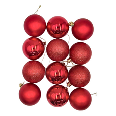 亮霧粉球 6cm 紅色 聖誕裝飾球, 1組