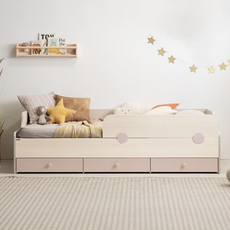 리바트 꼼므주니어 자녀가구 수납 침대 + 가드 + 매트리스 세트 방문설치, 화이트 + 핑크