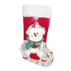 紅底毛毛聖誕襪, 52CM, 雪人, 1個