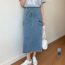 afinar 女款工裝鬆緊帶丹寧長裙