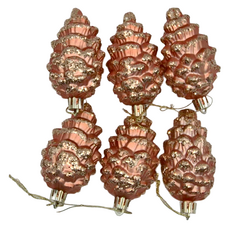彩繪立體松果 6入, 玫瑰金, 1組