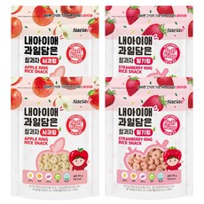 Naeiae 水果米圈圈組 無鈉 無人工香料味精, 蘋果口味 x 2包 + 草莓口味 x 2包, 120g, 1組