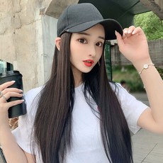 vvgabal 女性長直髮帽式假髮, 自然黑, 1個