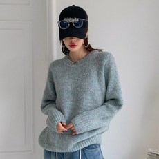 針織女款羊毛寬鬆混色拉克蘭Nidia圓領針織衫