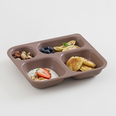 TACKAON 幼兒用方形Ecogen 4格餐盤, 1個, 單品, 棕色