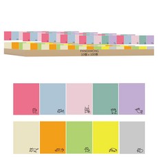 PANDAMONG Dolji 貓咪復古調色盤便條紙 10款組合, 10個, 奶油黃 + 深橘色 + 淺珊瑚色 + 淺灰色 + 淺粉紅色 + 藍紫色 + 靛藍色 + 卡特藍 + 黃綠色 + 螢光黃, 100張