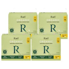 라엘 올그린 유기농 순면 생리대 날개형, 중형, 12개입, 4개