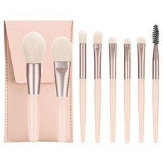 Simple Line 便攜式迷你彩妝刷具8件組附化妝包, 粉色, 1組