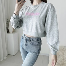 이지스튜디오 여성용 Q크롭 쉐리 레터링 소프트 맨투맨