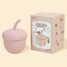 CAREPRIN 幼兒用橡實造型防漏矽膠吸管杯, 粉色, 1個, 200ml