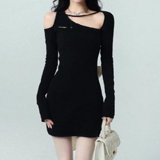 다담패키지 여성용 섹시 쇄골라인 강조 초커넥 슬림 미니 원피스 HR589