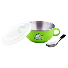 ZEBRA THAILAND 斑馬 雙耳兒童碗 附湯匙, 綠色, 1組