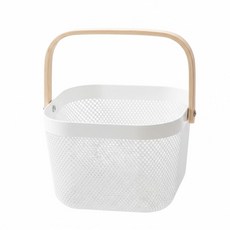 小麥購物 木質手提鐵藝收納籃 L2247, 木色 + 白色, 1個