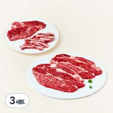 한우맘 한우오직구이 등심 1등급 구이용 300g + 갈비살 1등급 구이용 150g + 채끝 1등급 구이용 150g 세트 (냉장), 3세트