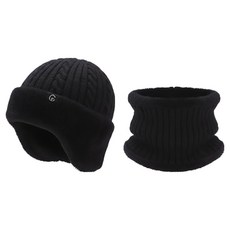 Kipopo 寒冬冬季運動滑雪板滑雪防寒帽 + 圍巾組, 黑色, 1套