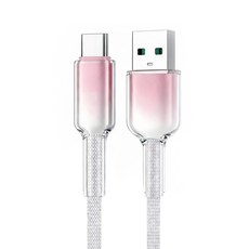 樂樂 冰晶頭 USB-TYPE-C 彩色编織快充電線 120W, 灰白粉, 1個, 100cm