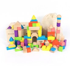 TODOLIBRO 原木積木 圓筒收納箱 100 塊, 混合顏色, 1個