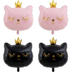 OLIVEPARTY 貓咪鋁箔氣球 2款 x 2入 組, 1套, 粉紅色, 黑色