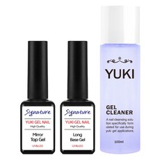 YUKI 經典透明凝膠指甲套組, 1套, 鏡面上層凝膠 7ml + 持久底層凝膠 7ml + 凝膠清潔液 100ml