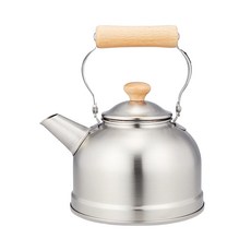 FREIZ 和平 IH爐適用 坪名山 笛音熱水壺 日本製 EM-054 2.5L, 銀色 + 木柄, 1個