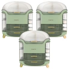 桌面化妝品收納盒 HIPS+PS, 淺杉綠, 3個