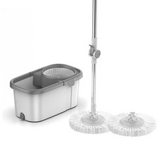 家用地板清潔旋轉脫水器 + 加固桿 + 拖把頭 2入組 白灰色, 1套