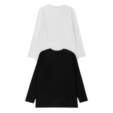 BASE ALPHA ESSENTIALS 男女通用透氣純棉圓領長袖T恤 2件組, 黑色 + 白色