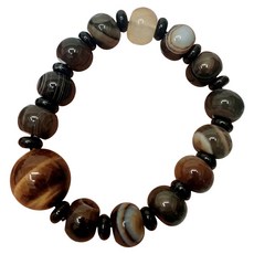黃金 虎眼石 天珠瑪瑙手鍊 A款, 褐色