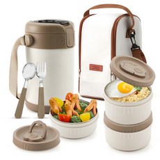 Le made 大容量保溫保冷3層便當盒+內部蓋子+餐具+叉子+便當袋組, 1套, 混合顏色