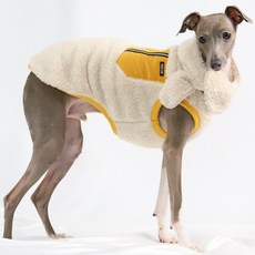 DOGGY STAR 義大利靈緹犬服飾 IG服飾 拉鍊 狗狗刷毛外套 + 毛圍脖, 芥末黃 口袋, 1個