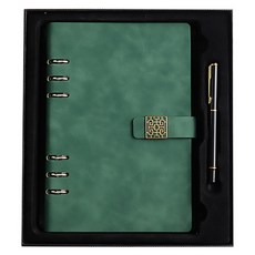 Black Swan天鵝絨磁扣商務筆記套組, 花框綠色