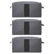小麥購物 繽紛竹炭衣物棉被收納袋 L2353, 灰色, 3個