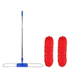 World Clean 除塵拖把布 90公分 x 2入 + 優質平板拖把桿 套組, 1組, 紅色