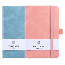 O-ON 彩色綁帶口袋絲絨A6手帳 兩件組, 藍色 + 粉紅色, 1套