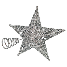六角亮片彈簧樹頂星, 20cm 聖誕裝飾, 銀色, 1個