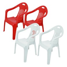 KSY 플라스틱 간이 팔걸이 등받이 의자 2종 x 2p 세트, 화이트(B-238), 레드(B-237), 1세트