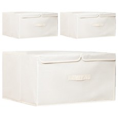 가정용 더블 뚜껑형 손잡이 리빙박스, 크림, 3개