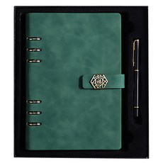 Black Swan天鵝絨磁扣商務筆記套組, 六角框綠色