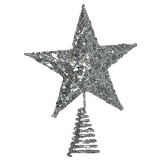 亮片彈簧樹頂星, 15cm, 銀色, 1組