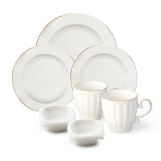 프렐류드 끌레르 골드 브런치 식기세트 7p, 화이트, 머그 2p + 접시 23cm + 접시 17.3cm x 2p + 소스볼 2p