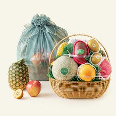 온브릭스 프리미엄 과일바구니 9종 대형 1호 6.28kg + 고급보자기 선물 세트, 1세트